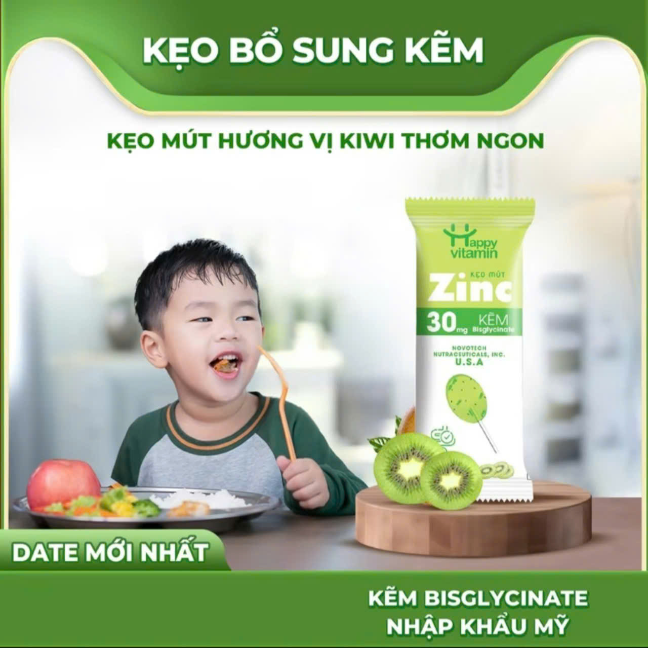 Kẹo mút Happy vitamin bổ sung Kẽm hữu cơ giúp bé ăn ngon, tăng đề kháng – Dây 10 que