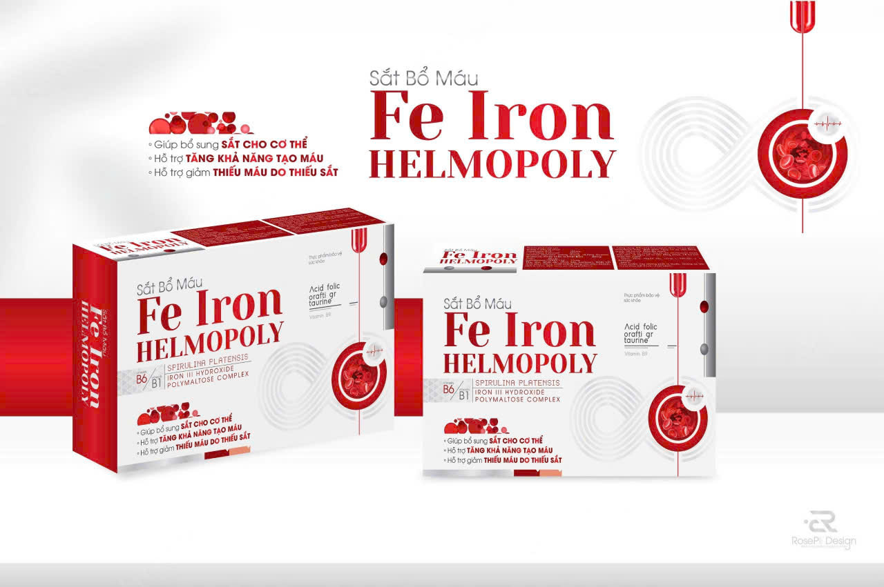 Sắt Bổ Máu Iron Helmopoly – Bổ sung sắt cho người bị thiếu máu , phụ nữ mang thai và đang cho con bú , hội chứng suy dinh dưỡng – Hộp 60 viên